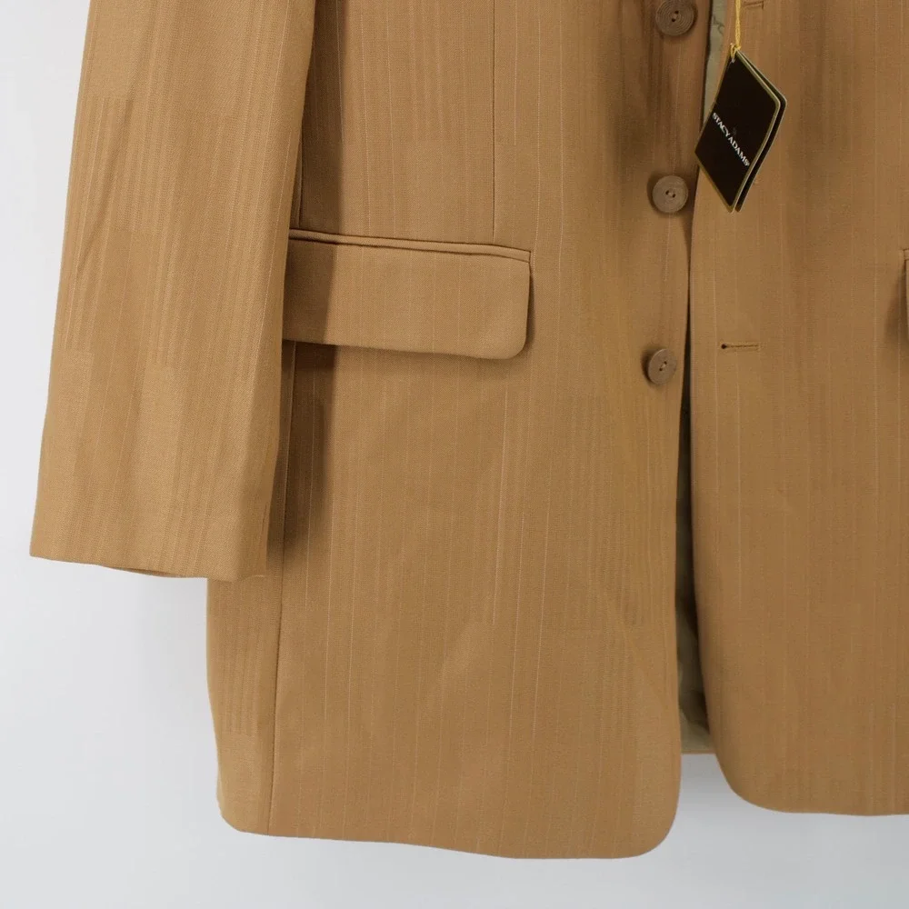 Stacy AdamsMens 40R W33 Blazer Jacket Tan Brown Pinstripe Two Button Business